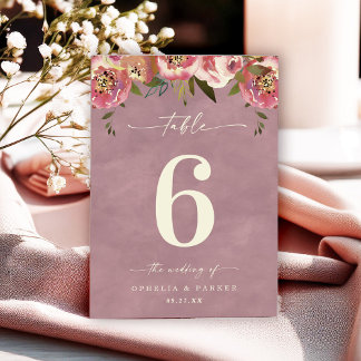 Ophelia Cottagecore Dusty Pink Floral Wedding Table Number