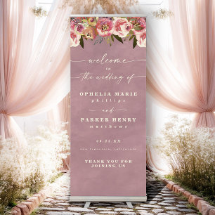 Ophelia Cottagecore Dusty Pink Wedding Welcome Retractable Banner