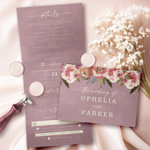 Ophelia Cottagecore Floral Photo Wedding Tri-Fold Invitation