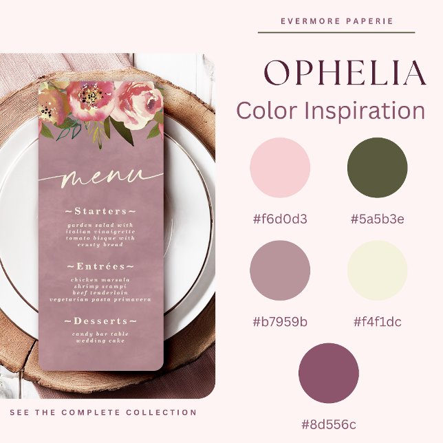 Ophelia Dusty Mauve Wedding Color Palette Card Zazzle