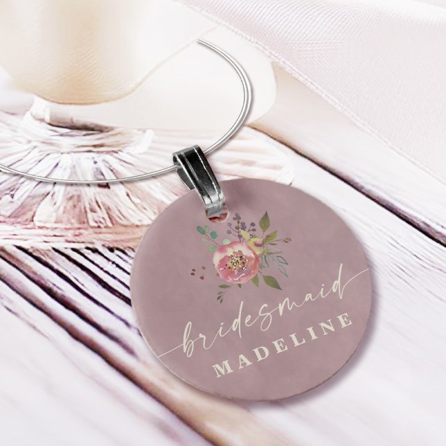 Ophelia Dusty Pink Floral Bridesmaid with Name Wine Charm (Say "I DO" to Romantic Watercolor Florals and a Cottagecore Vibe with the Ophelia Wedding Suite.)