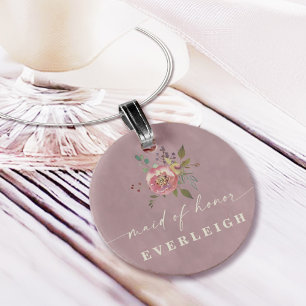 Ophelia Dusty Pink Floral Maid of Honor with Name Wine Charm