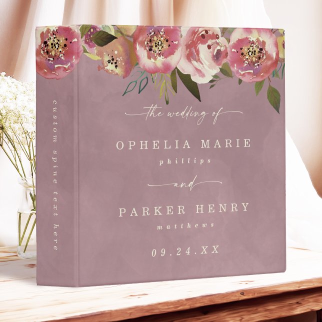 Ophelia Dusty Pink Floral Wedding Photo Album 3 Ring Binder (Say "I DO" to Romantic Watercolor Florals and a Cottagecore Vibe with the Ophelia Wedding Suite.)