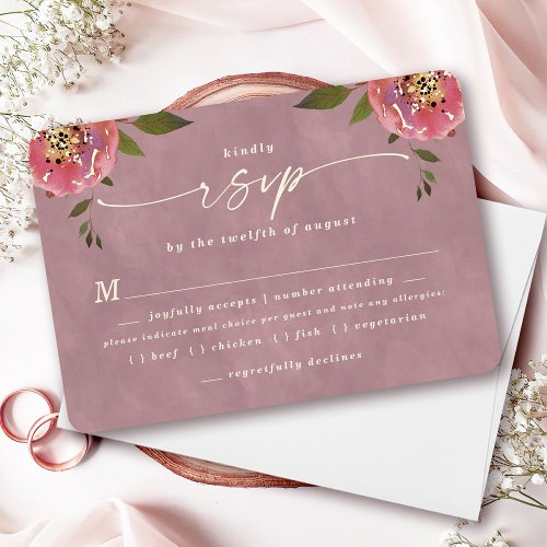 Ophelia Dusty Pink Wedding Meal Choice RSVP Card