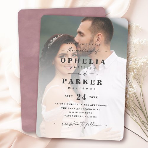 Ophelia Elegant Script Photo Wedding Invitation