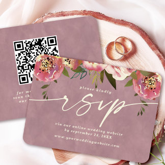 Ophelia Floral Dusty Pink Website QR Code RSVP Enclosure Card