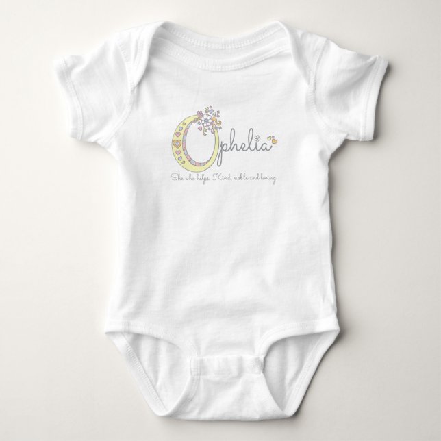 Ophelia girls name meaning O monogram hearts Baby Bodysuit (Front)
