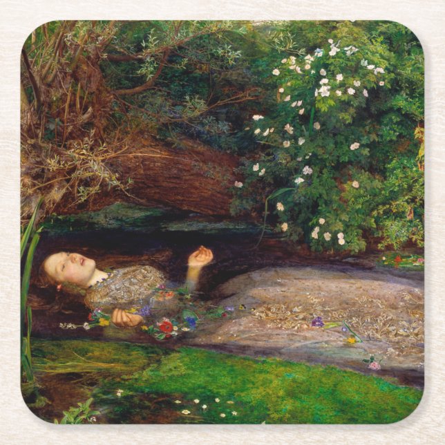 Ophelia, John Everett Millais, 1851-1852 Square Paper Coaster (Front)