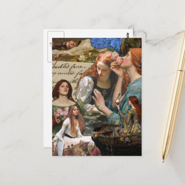 Ophelia Mixed Media Collage Postcard (Front/Back In Situ)