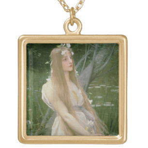 Ophelia (oil on canvas) gold plated necklace