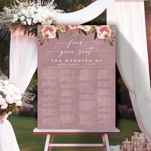 Ophelia Pink Alphabetical Wedding Seating Chart