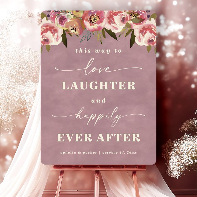 Ophelia Pink Happily Ever After Reception Sign (Say "I DO" to Romantic Watercolor Florals and a Cottagecore Vibe with the Ophelia Wedding Suite.)