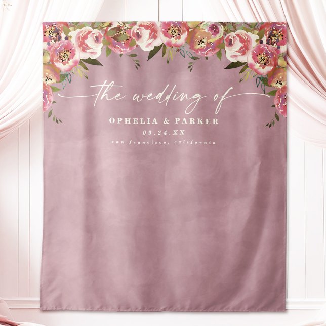 Ophelia Pink Wedding Welcome Photography Backdrop (Say "I DO" to Romantic Watercolor Florals and a Cottagecore Vibe with the Ophelia Wedding Suite.)