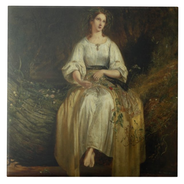 Ophelia weaving her garlands, 1842 (oil on panel) tile (Front)