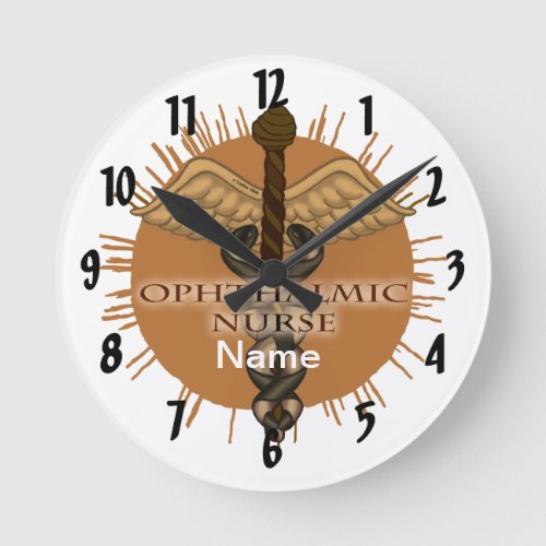 Ophthalmic Nurse Caduceus custom name Round Clock