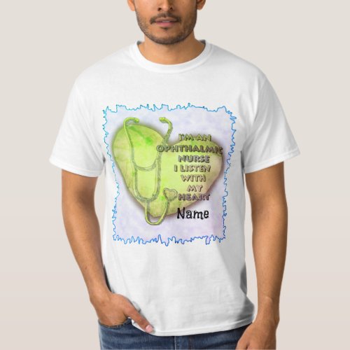 Ophthalmic Nurse Green Heart custom name t_shirt 