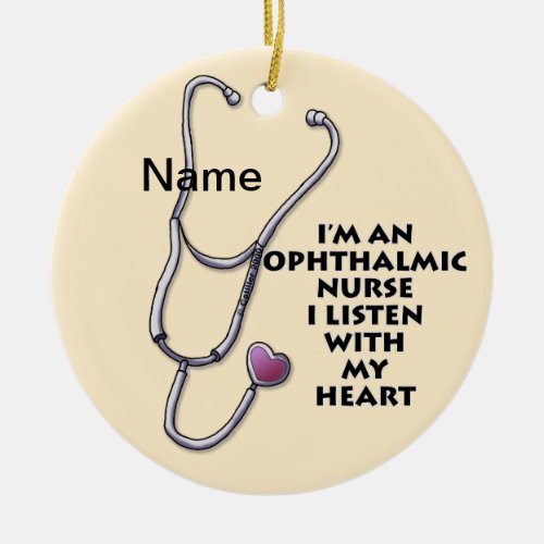 Ophthalmic Nurse Stethoscope Heart custom name Ceramic Ornament