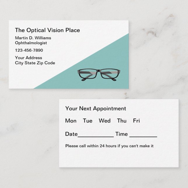 Ophthalmologist And Optical Store Business Cards (Front/Back)