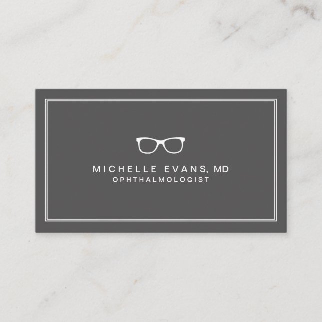 Ophthalmologist Gray and White Eyeglasses Business Card (Front)