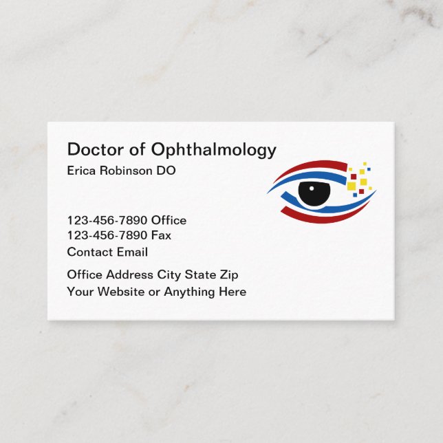 Ophthalmologist Modern Editable Business Cards (Front)