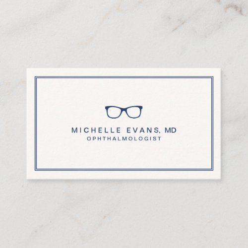 Ophthalmologist Navy Blue and Ivory Eyeglasses Business Card