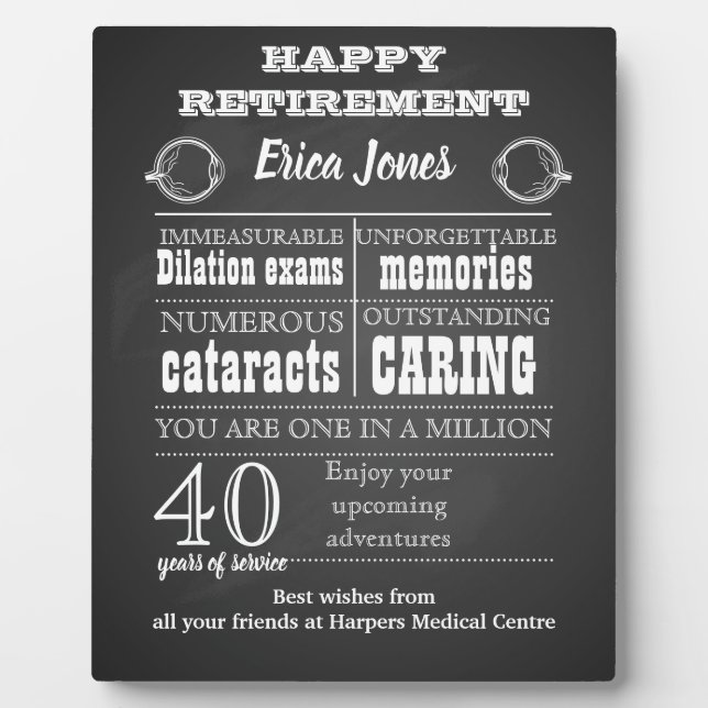 Ophthalmologist retirement gift for boss plaque (Front)