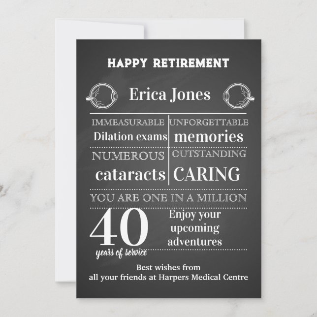 Ophthalmologist retirement gift for boss thank you card (Front)