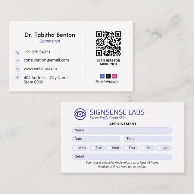 Ophthalmology Clinic Business | Clean Appointment Card (Front/Back)