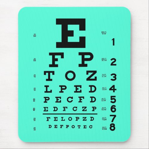 Ophthalmology Optometry Medical Eye Chart Aqua Mouse Pad