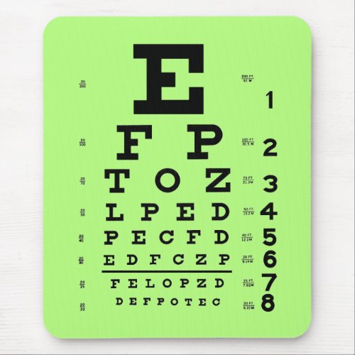 Ophthalmology Optometry Medical Eye Chart Green Mouse Pad