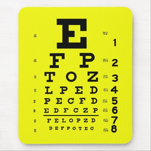 Ophthalmology Optometry Medical Eye Chart Yellow Mouse Pad