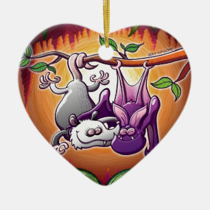 Opossum and Bat in Love Ceramic Ornament