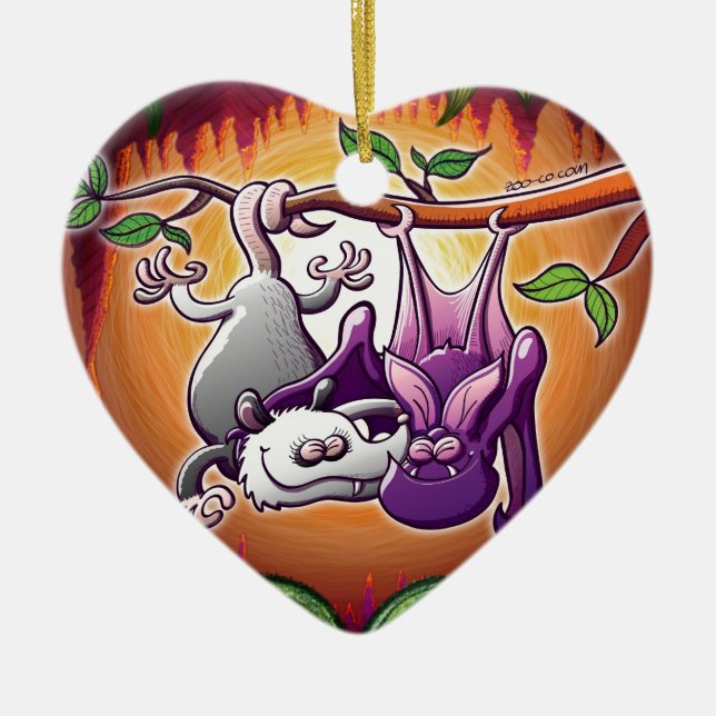 Opossum and Bat in Love Ceramic Ornament (Front)