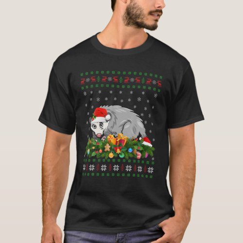 Opossum Animal Lover Xmas Santa Hat Ugly Opossum C T_Shirt