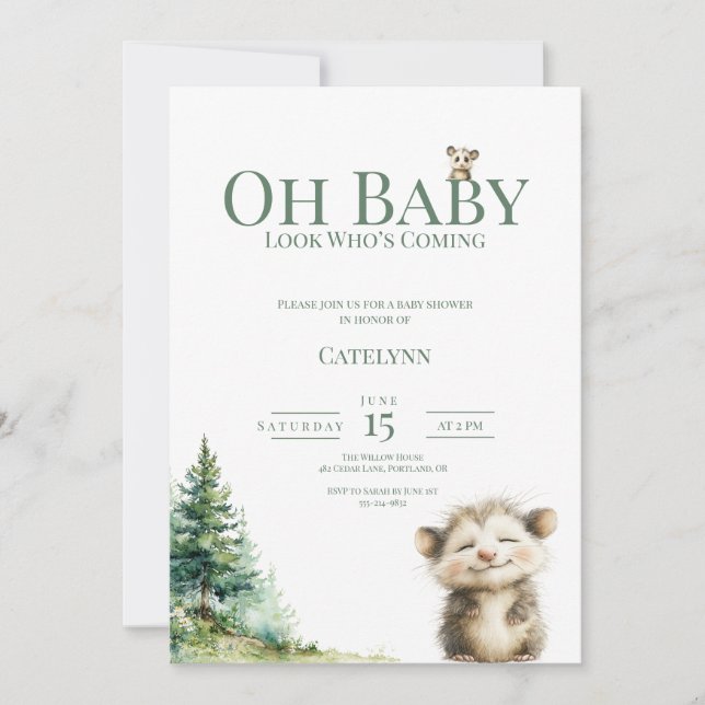 Opossum Baby Shower Invitation • Oh Baby Forest (Front)