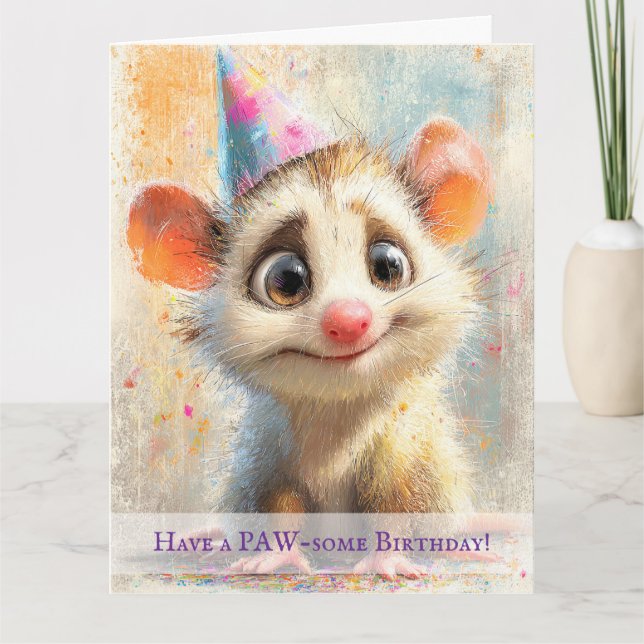 Opossum Birthday Card (Front)