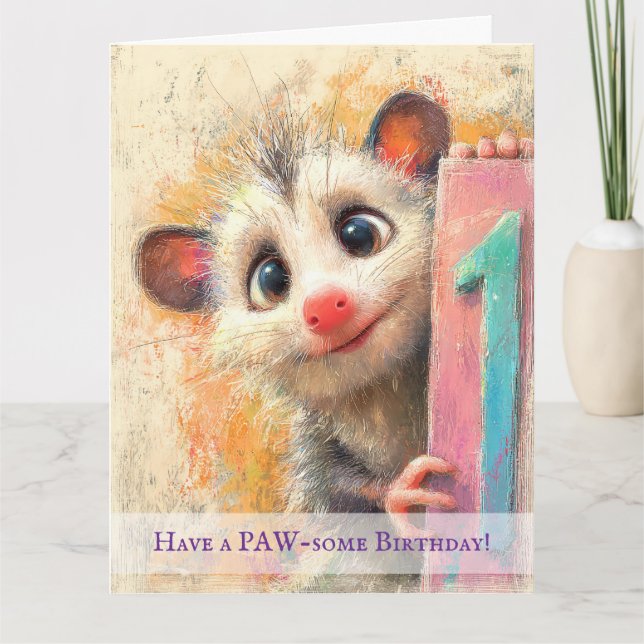 Opossum Birthday Card (Front)