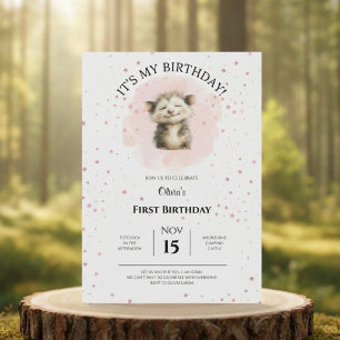 Opossum Birthday Invitation • Cute Woodland Party
