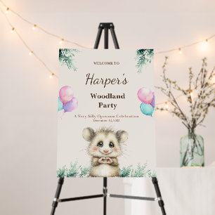 Opossum Birthday Welcome Sign • Cute Woodland 