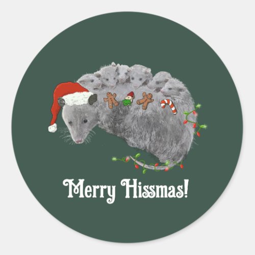 Opossum Christmas Baby Possums Wrapped in Lights Classic Round Sticker