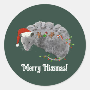 Opossum Christmas Baby Possums Wrapped in Lights Classic Round Sticker