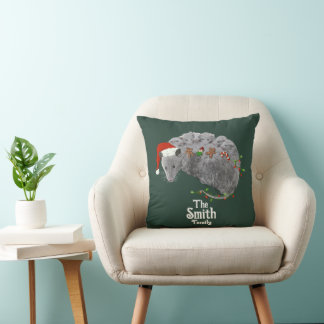 Opossum Christmas Baby Possums Wrapped in Lights Throw Pillow