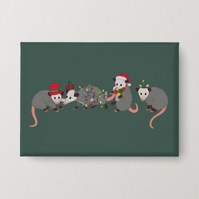 Opossum Christmas Cute Wild Animals Funny Xmas Button (Front)