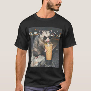 Opossum drinking iced coffee funny animal meme T-Shirt