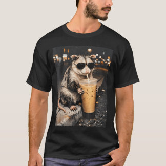 Opossum Drinking Iced Coffee Funny Animal T-Shirt