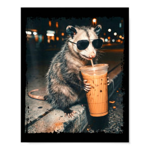 Opossum drinking iced coffee funny possum meme men poster