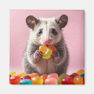Opossum Eating Gummy Sweeties Magnet