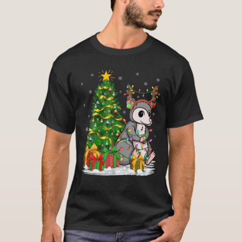 Opossum Lover Matching Xmas Lighting Opossum Chris T_Shirt