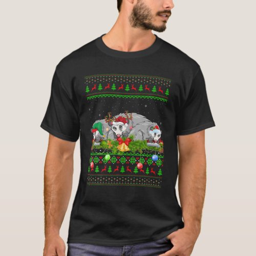 Opossum Lover Xmas Lighting Santa Ugly Opossum Chr T_Shirt