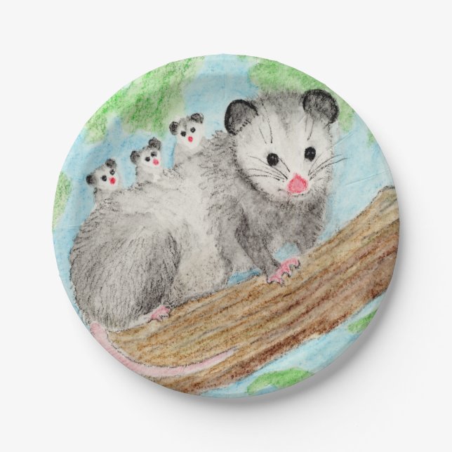 Opossum Mom Paper Plates (Front)